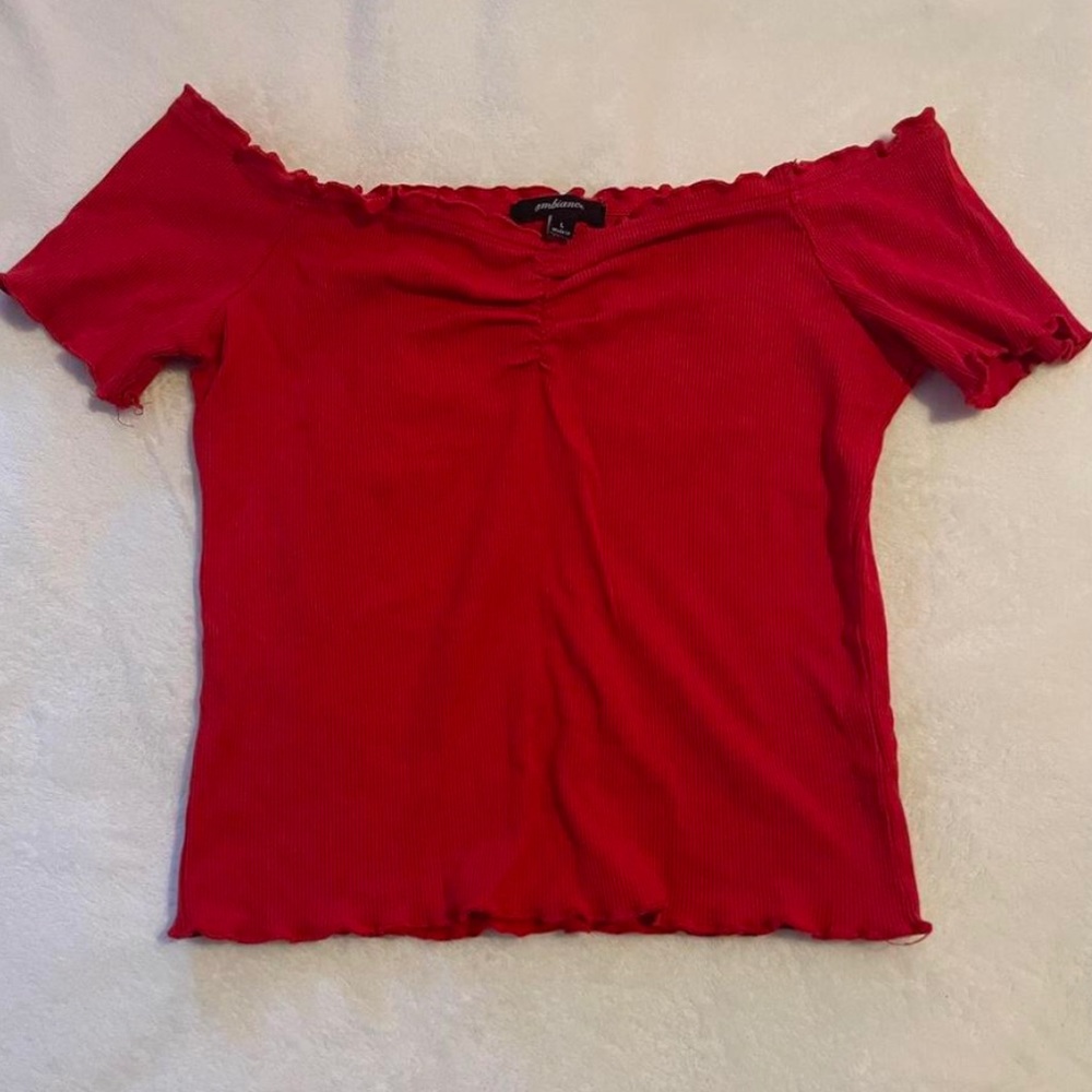 red off the shoulder top